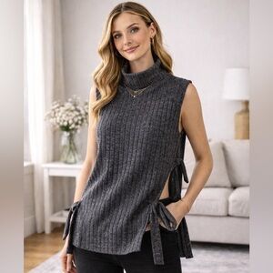 EDC by Esprit Ribbed Sleeveless Turtleneck Top | Side Tie Detail | US M
